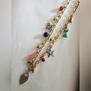 CHICO'S Matte Gold Chain Necklace CHARM Heart Star Bee BEADS Colorful NWT